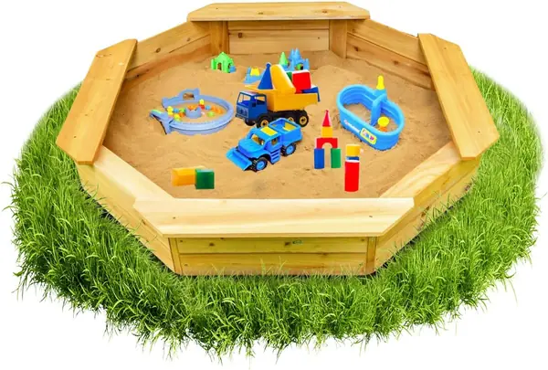 6-eckiger Sandkasten Sally Holz inkl schwarzer…