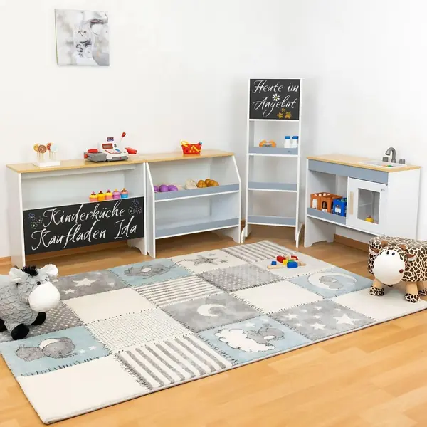 Spielküche Kaufladen Ida, grau, 4er Set mit Spülbecken