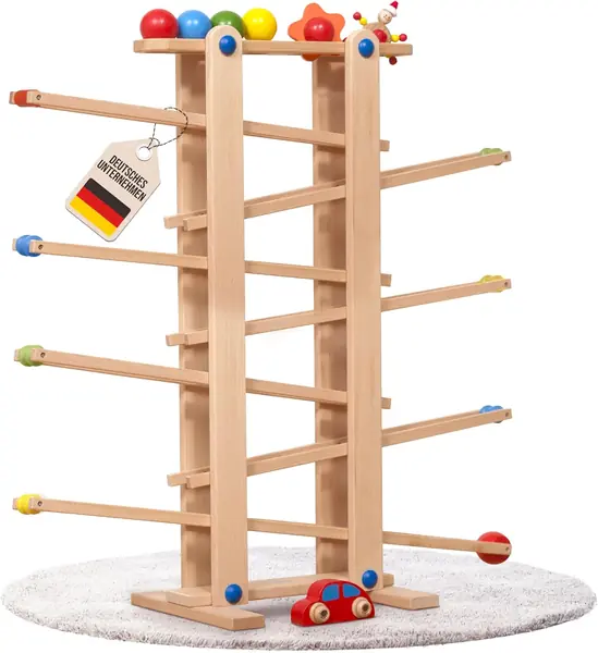 Stabile Kugelbahn XL aus Holz, Natur, 7 niedliche…